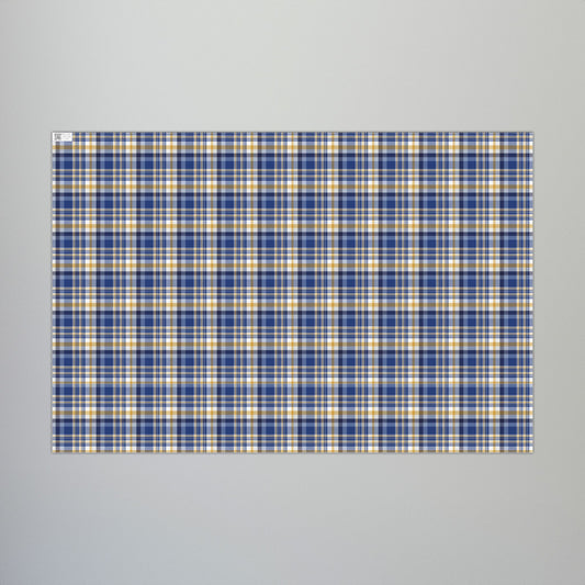 29'' x 20" Matte Hannukah Dark Blue, White & Gold Plaid Gift Wrapping Paper Roll