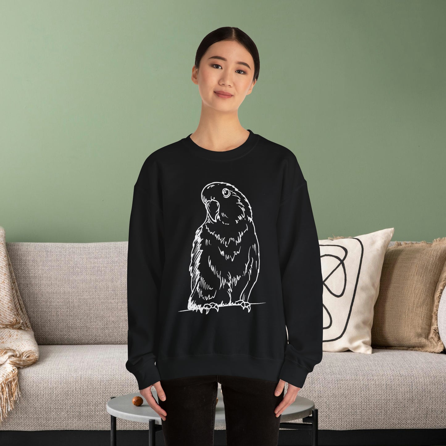 Floofball Lovebird, Line Art Crew Neck Sweatshirt