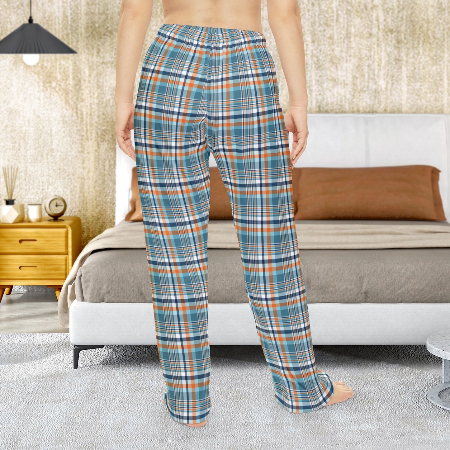 Women’s Light Blue & Orange Sandusky OH Plaid Pajama Pants