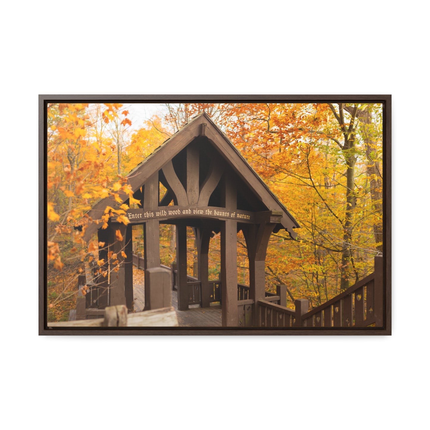 7 Bridges Trail’s Covered Bridge at Grant Park in South Milwaukee Wisconsin, Photography Framed Canvas Wrap Wall Art