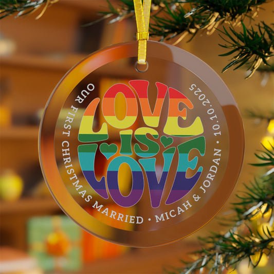 Custom Glass Love is Love Rainbow 7-Stripe Pride 3.5" Circle Ornaments