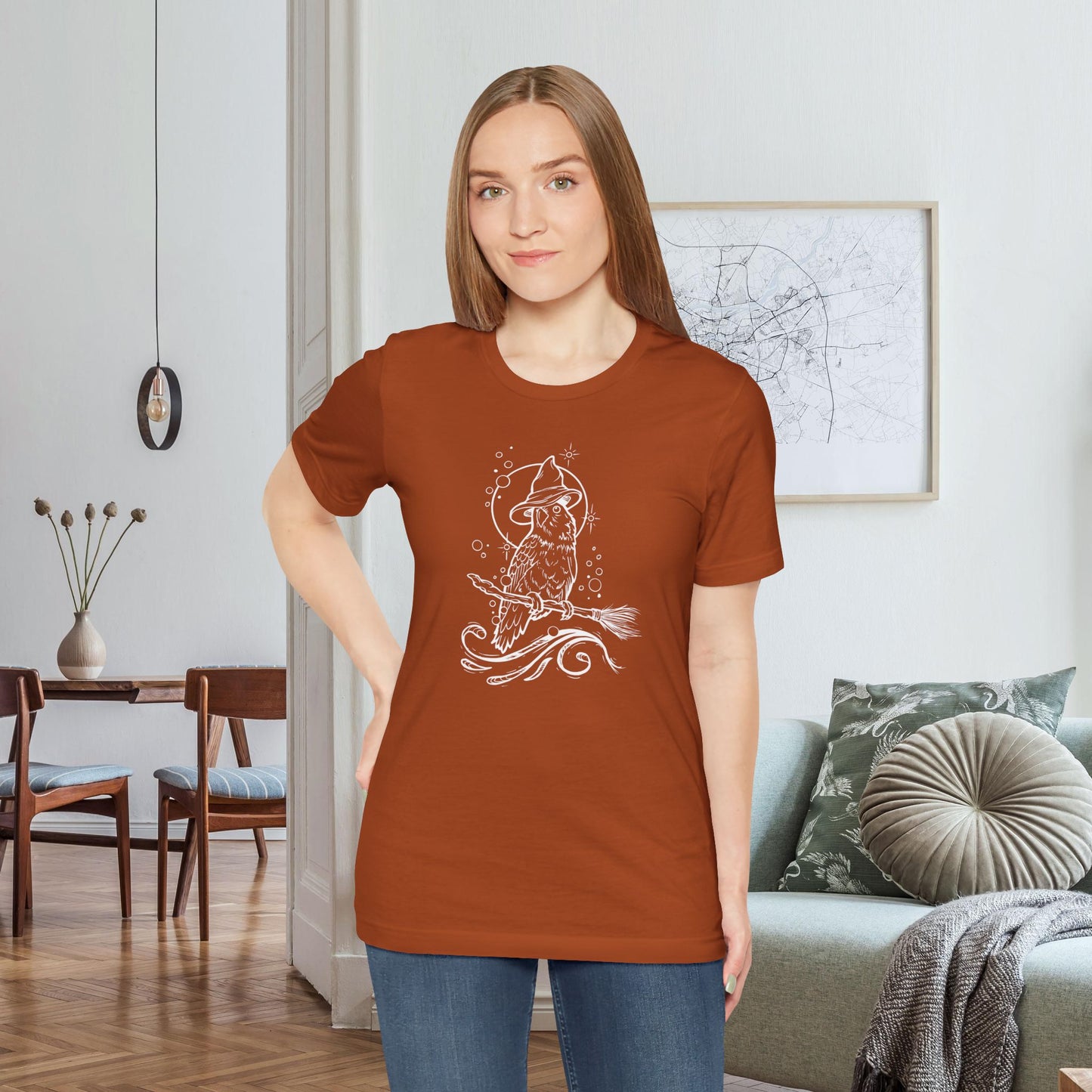 Lovebird Witch on a Broom, Line Art Tee