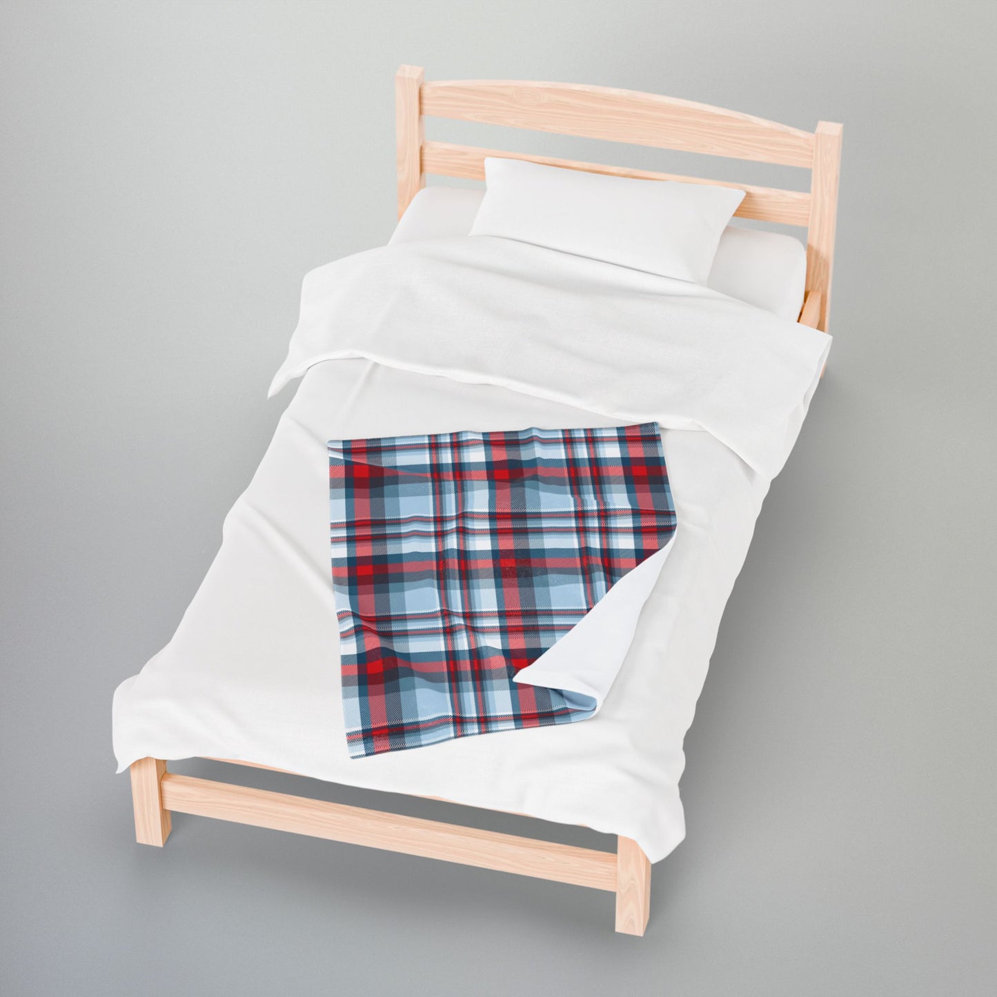 Nautical Teal Plaid Velveteen Plush Blanket