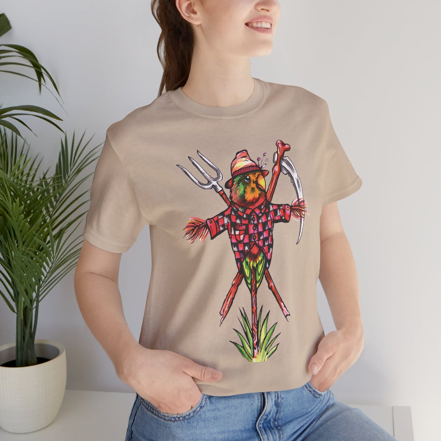 Scarecrow Lovebird, Hand-Drawn & Hand-Colored Tee