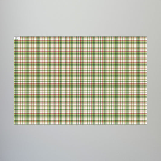 29'' x 20" Matte Christmas Green, Cream & Red Plaid Gift Wrapping Paper Roll