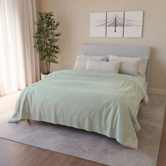 60" × 80" Beige Green & Cream Gingham Fleece Sherpa Blanket