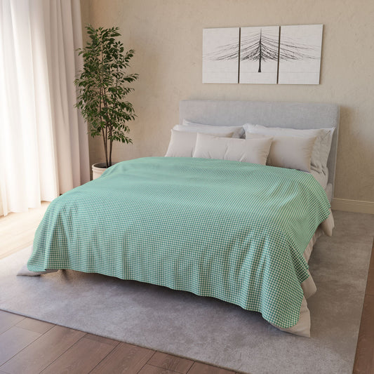 60" × 80" Beige Turquoise & Cream Gingham Fleece Sherpa Blanket