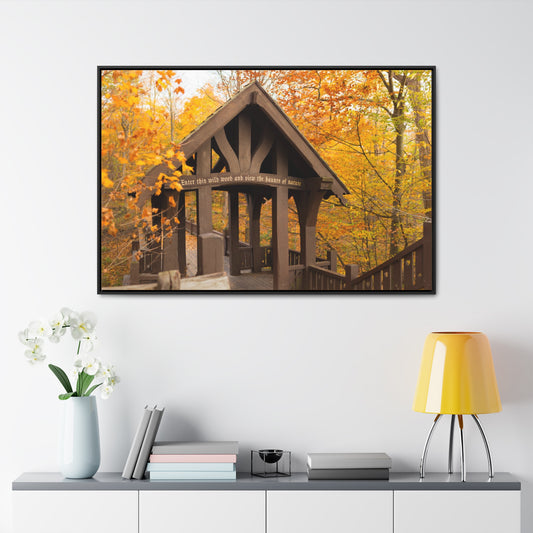 7 Bridges Trail’s Covered Bridge at Grant Park in South Milwaukee Wisconsin, Photography Framed Canvas Wrap Wall Art