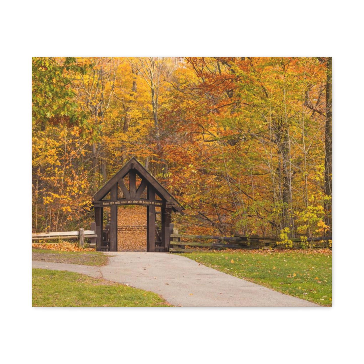 Seven Bridges Trail’s Covered Bridge at Grant Park in South Milwaukee Wisconsin, Photography Canvas Wrap Wall Art