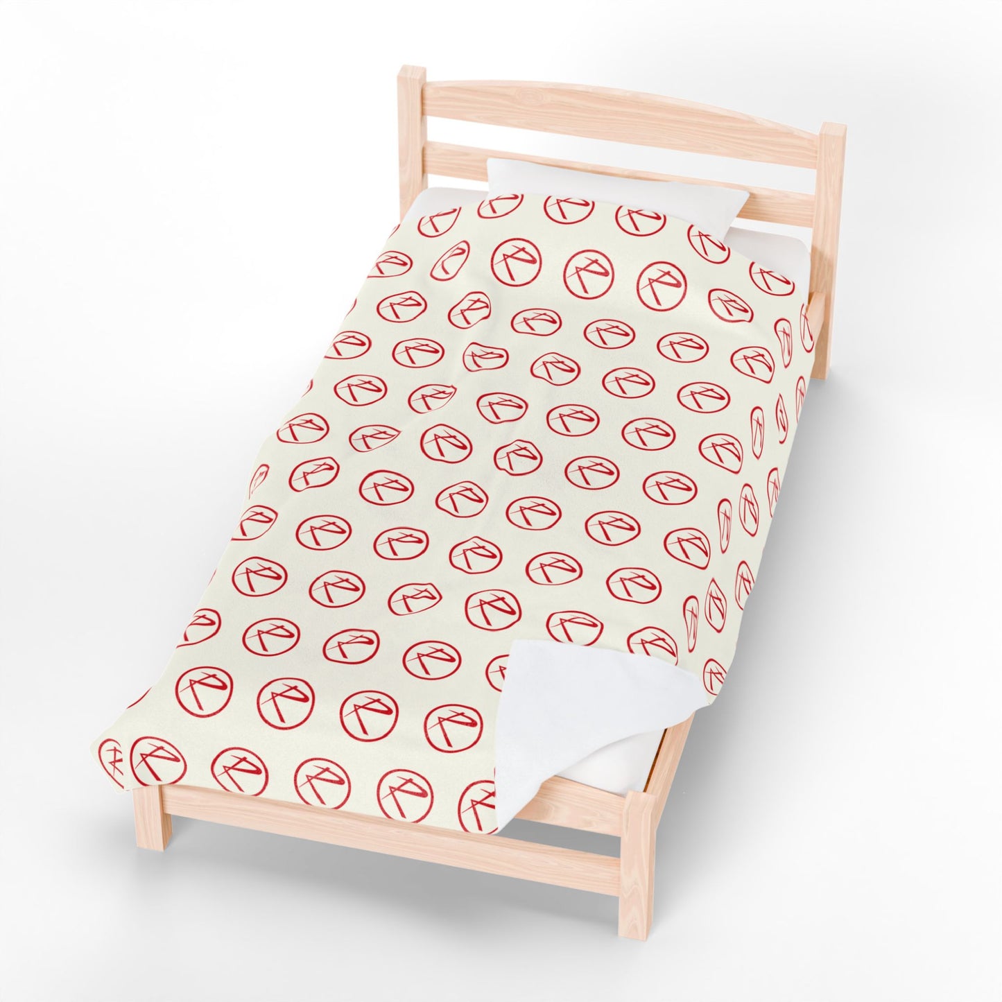 Velveteen Plush Red Rambler Logo Ivory Blanket