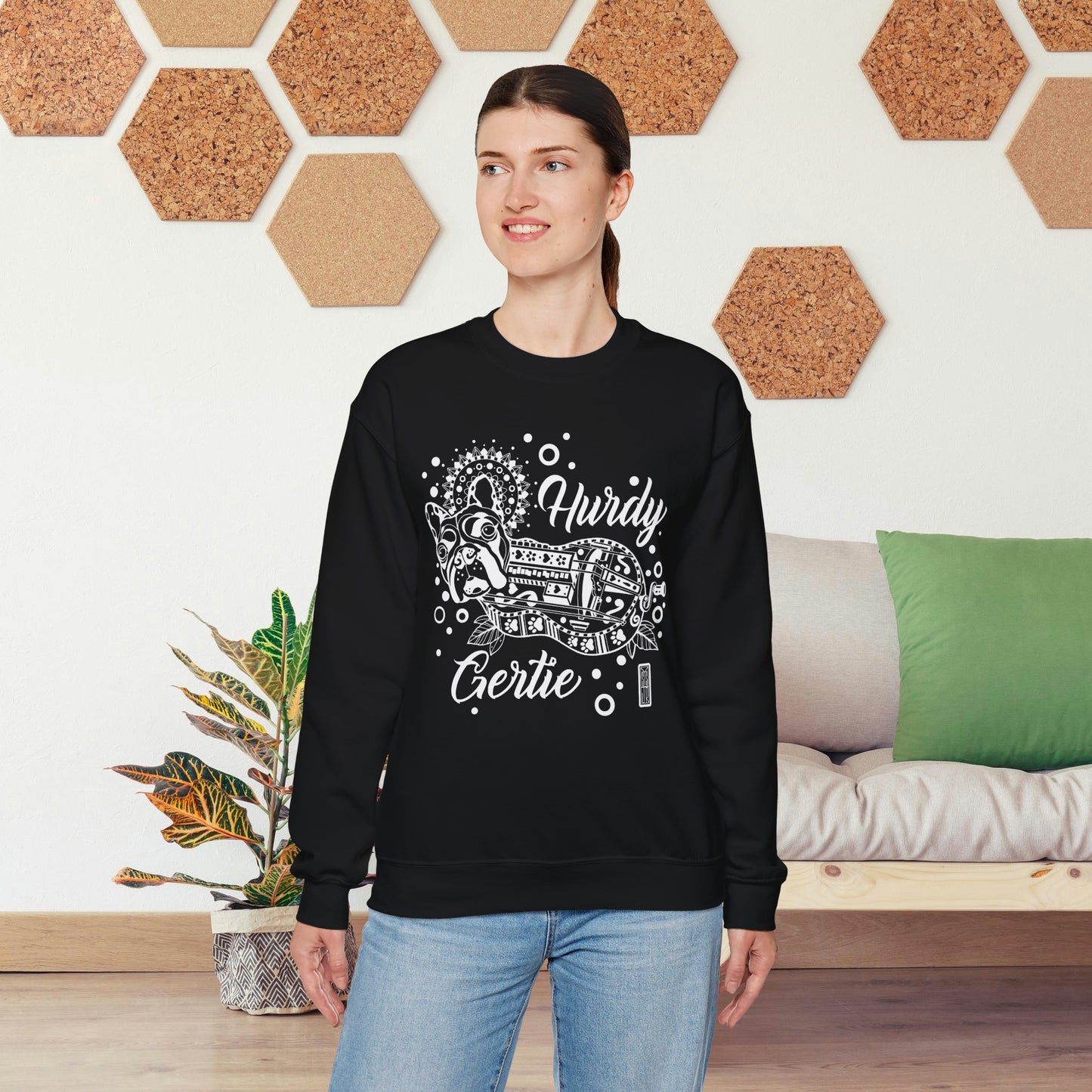 Hurdy Gertie Crew Neck Sweatshirt, Frenchton Dog Line Art Sweat Shirt