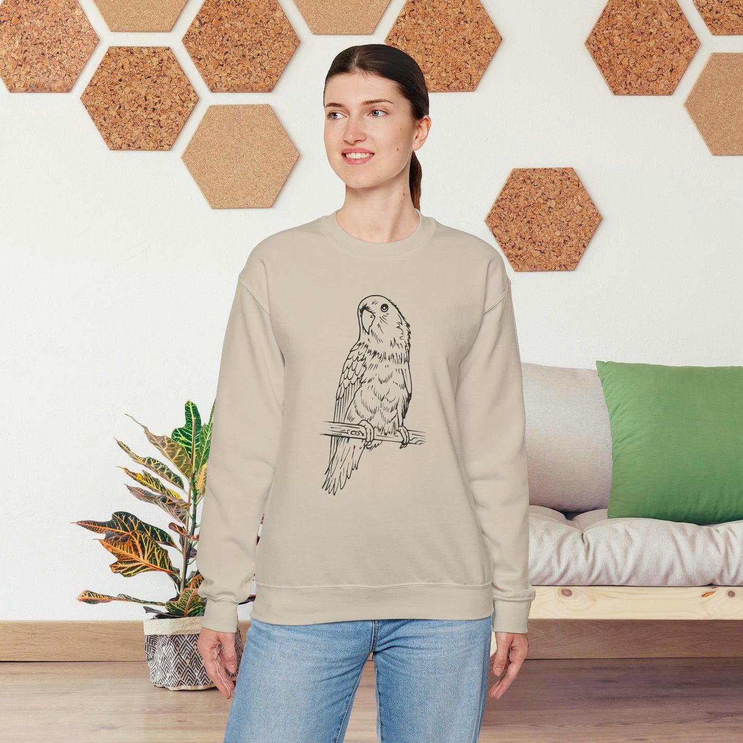 Lovebird Cutie Pie, Line Art Crew Neck Sweatshirt