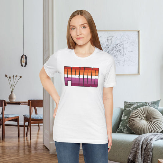 White Lesbian Pride 7-Stripe Sunset Tee