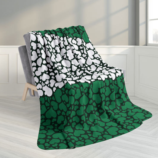 60" × 80" Grey Nigeria Flag Hearts Fleece Sherpa Blanket