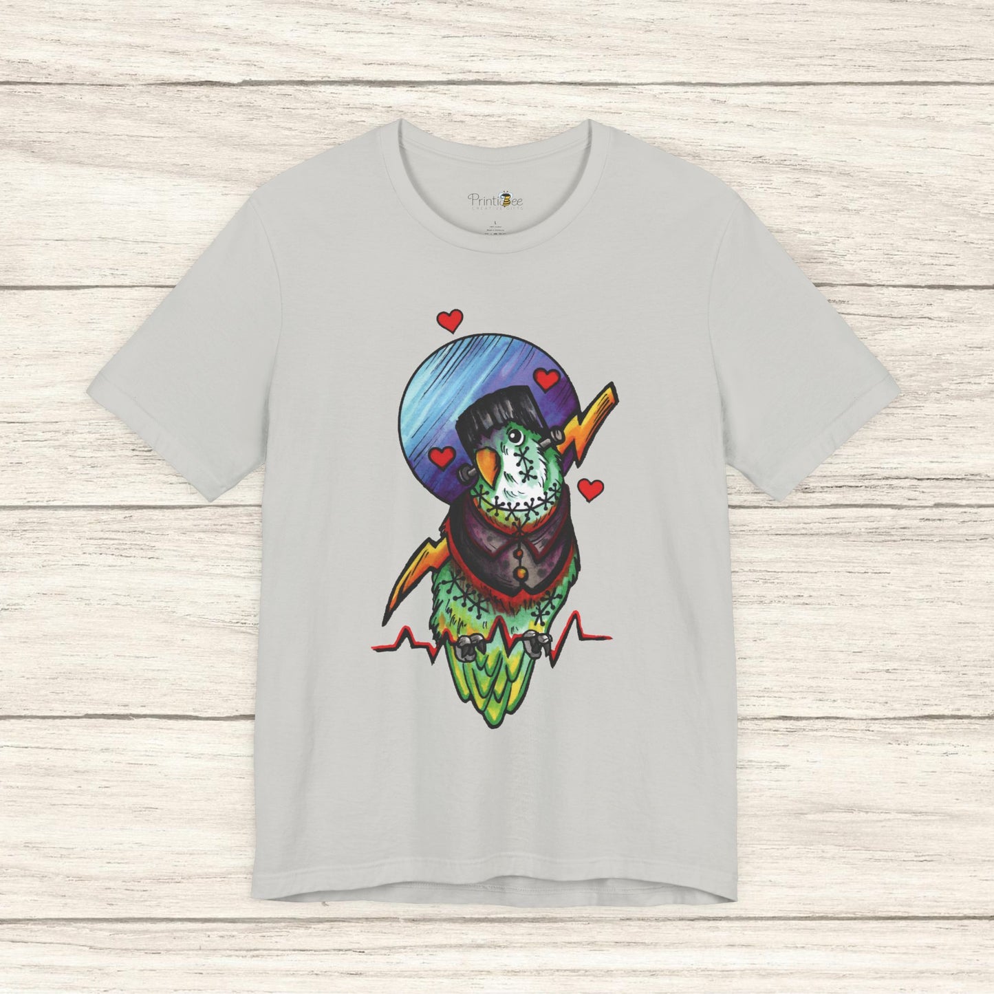 Frankenstein Lovebird, Hand-Drawn & Hand-Colored Tee