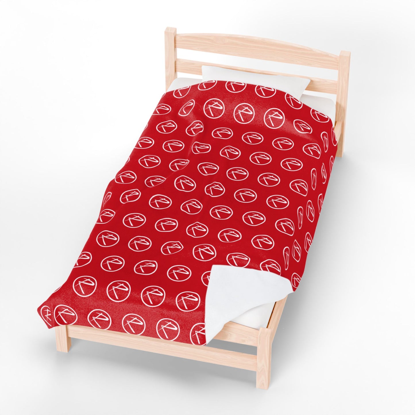 Velveteen Plush White Rambler Logo Red Blanket