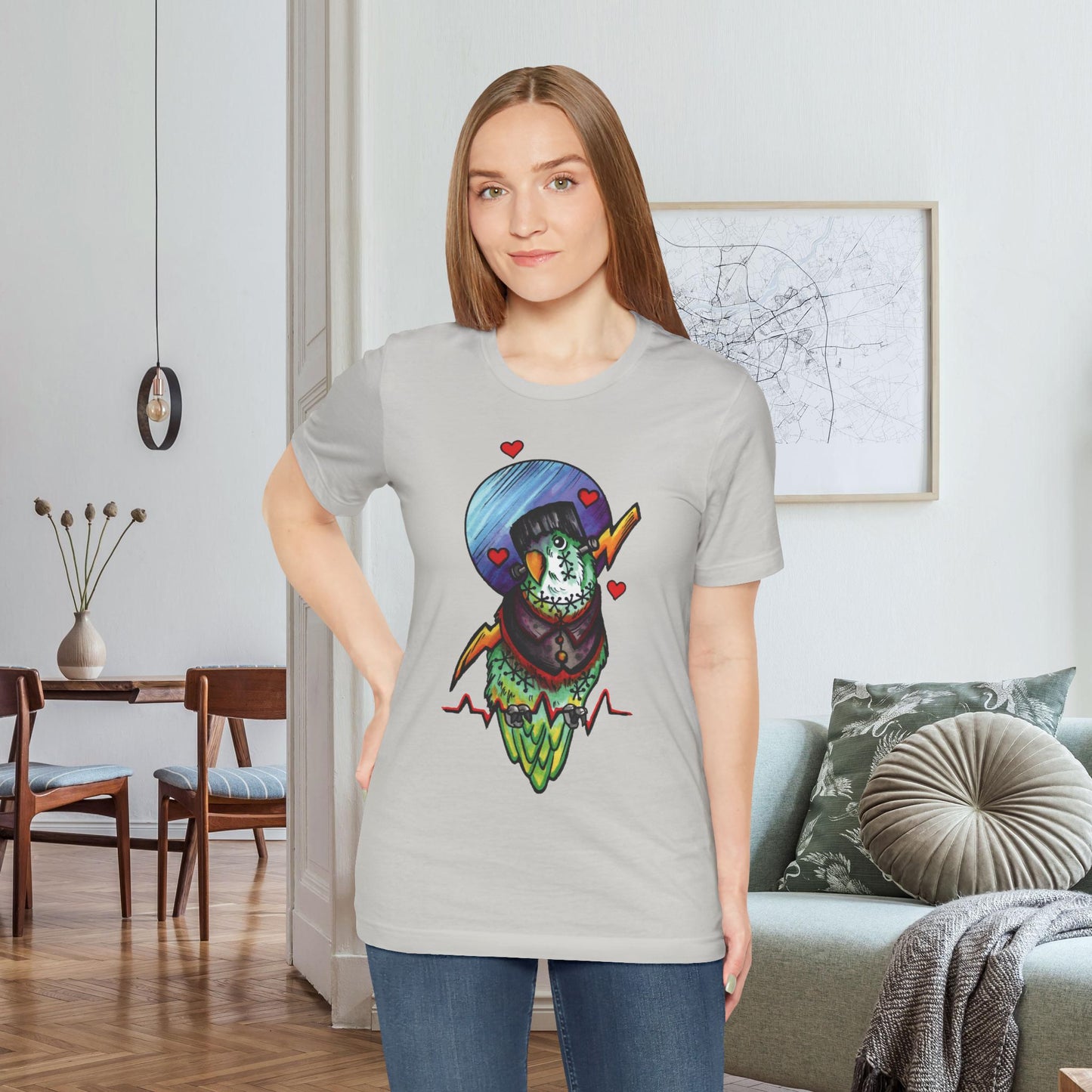 Frankenstein Lovebird, Hand-Drawn & Hand-Colored Tee