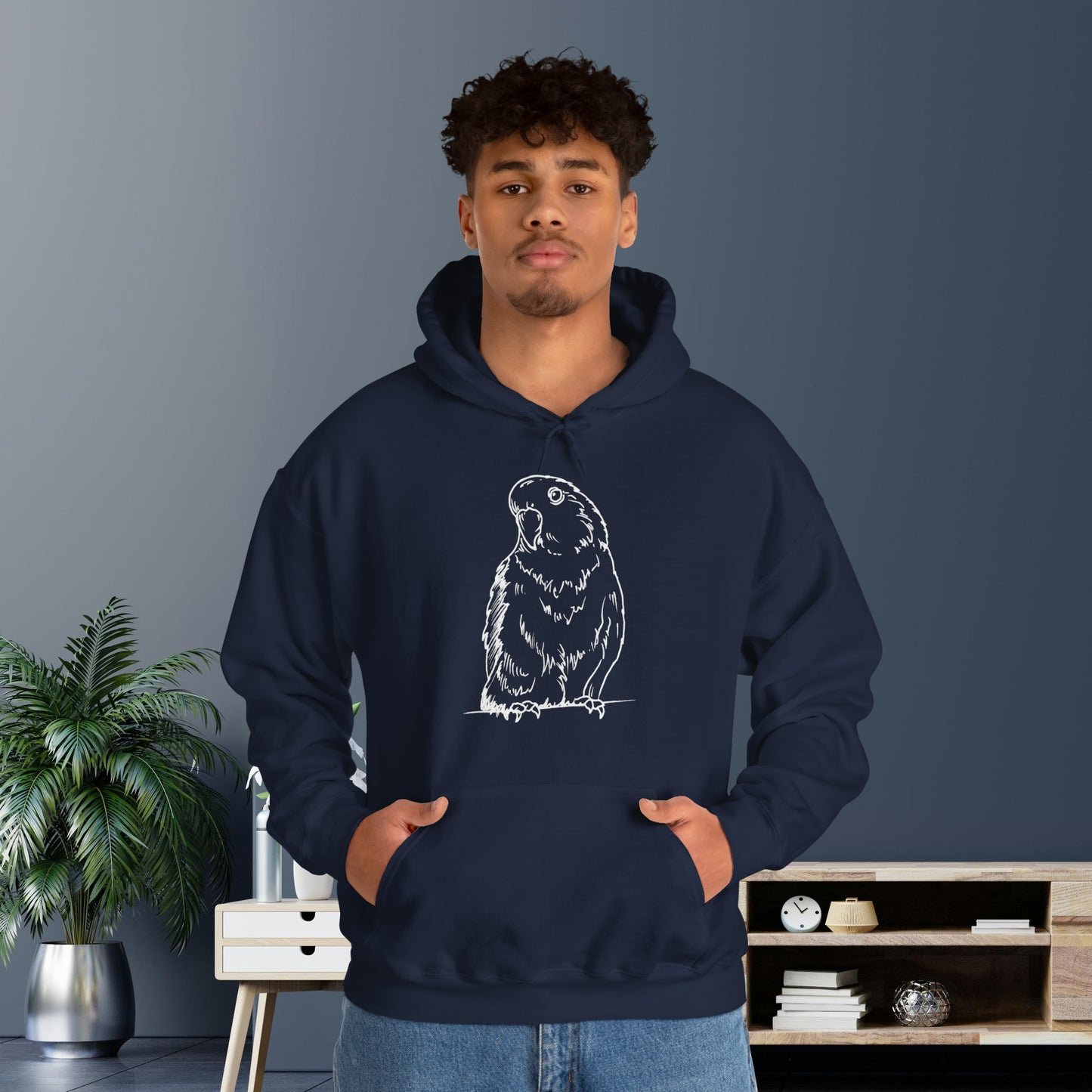 Floofball Lovebird, Line Art Hoodie