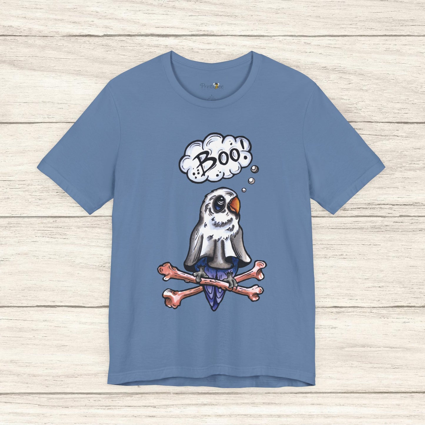 Ghost Lovebird Boo! Hand-Drawn & Hand-Colored Tee