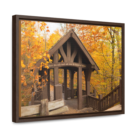 7 Bridges Trail’s Covered Bridge at Grant Park in South Milwaukee Wisconsin, Photography Framed Canvas Wrap Wall Art