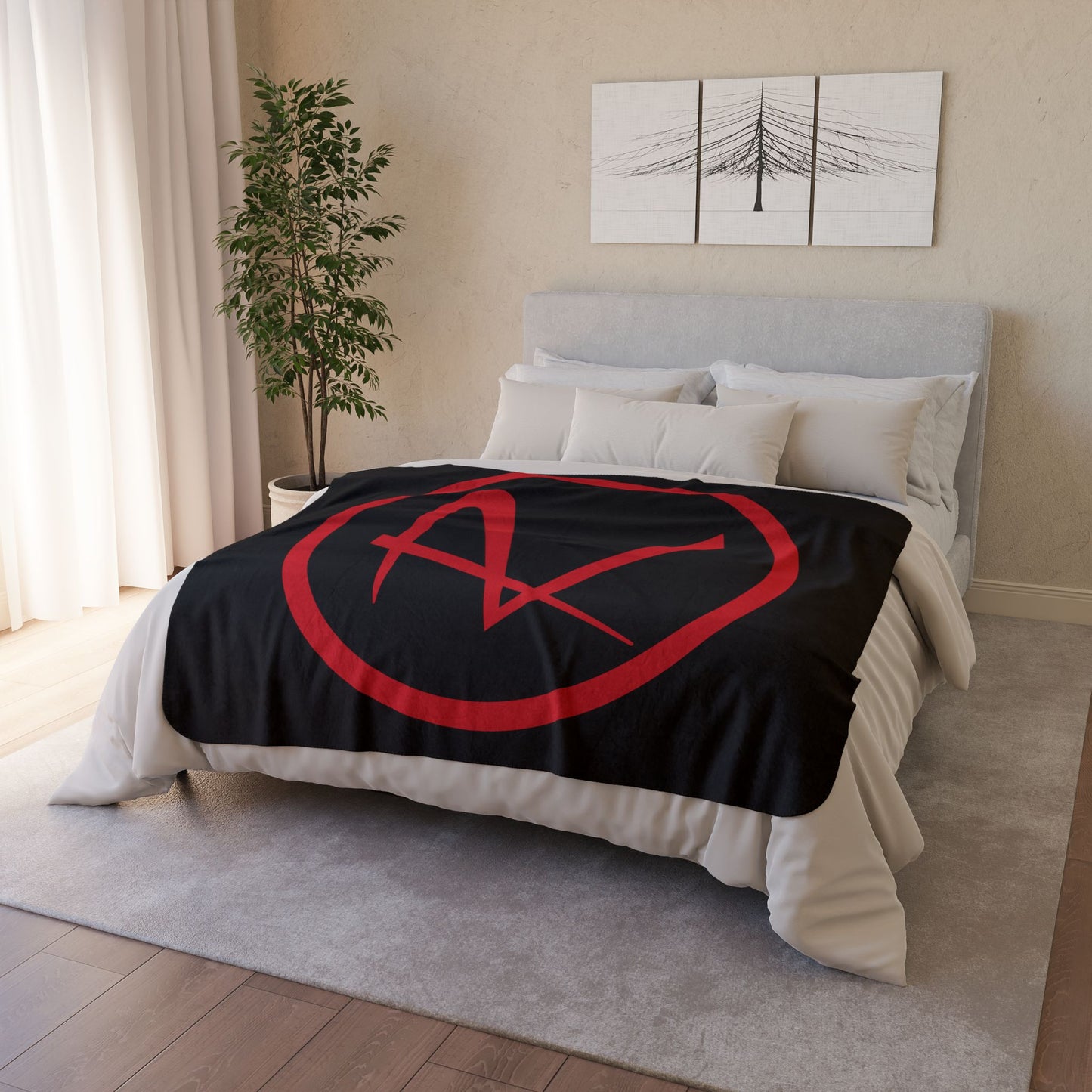Rambler Red Logo Black Fleece Sherpa Blanket