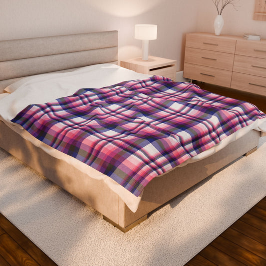 60" × 80" Genderfluid Pride Plaid Velveteen Plush Blanket