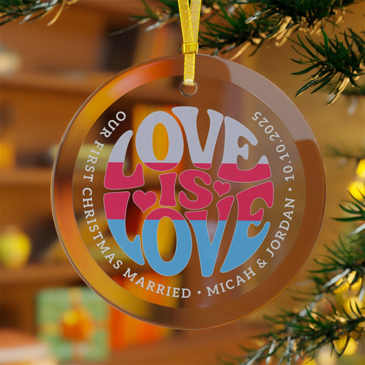 Custom Glass Love is Love Sapiosexual Grey Pride 3.5" Circle Ornaments