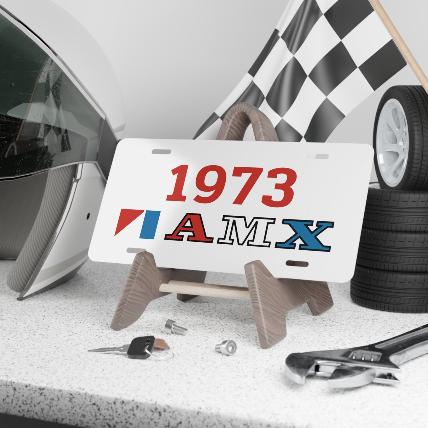AMC Red, White & Blue AMX Logo Red Year White Custom Vanity Plates