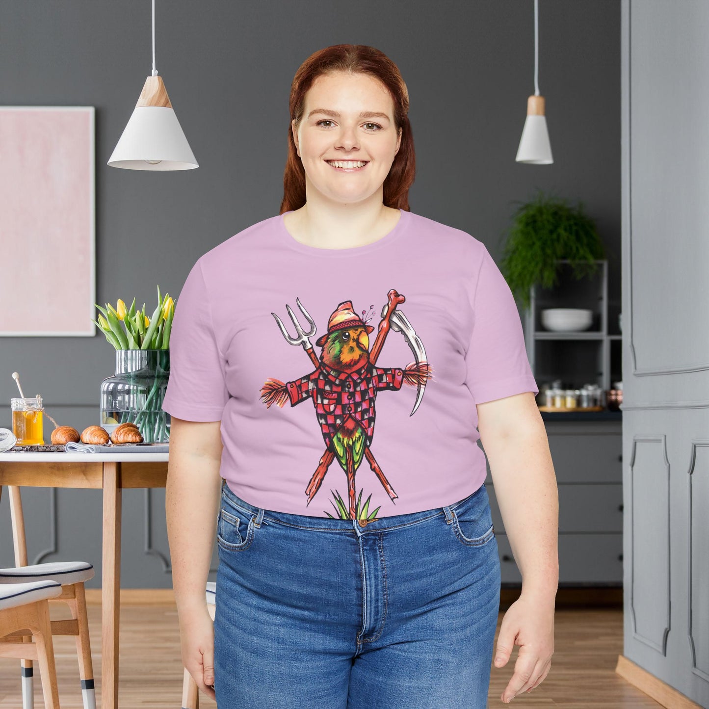 Scarecrow Lovebird, Hand-Drawn & Hand-Colored Tee