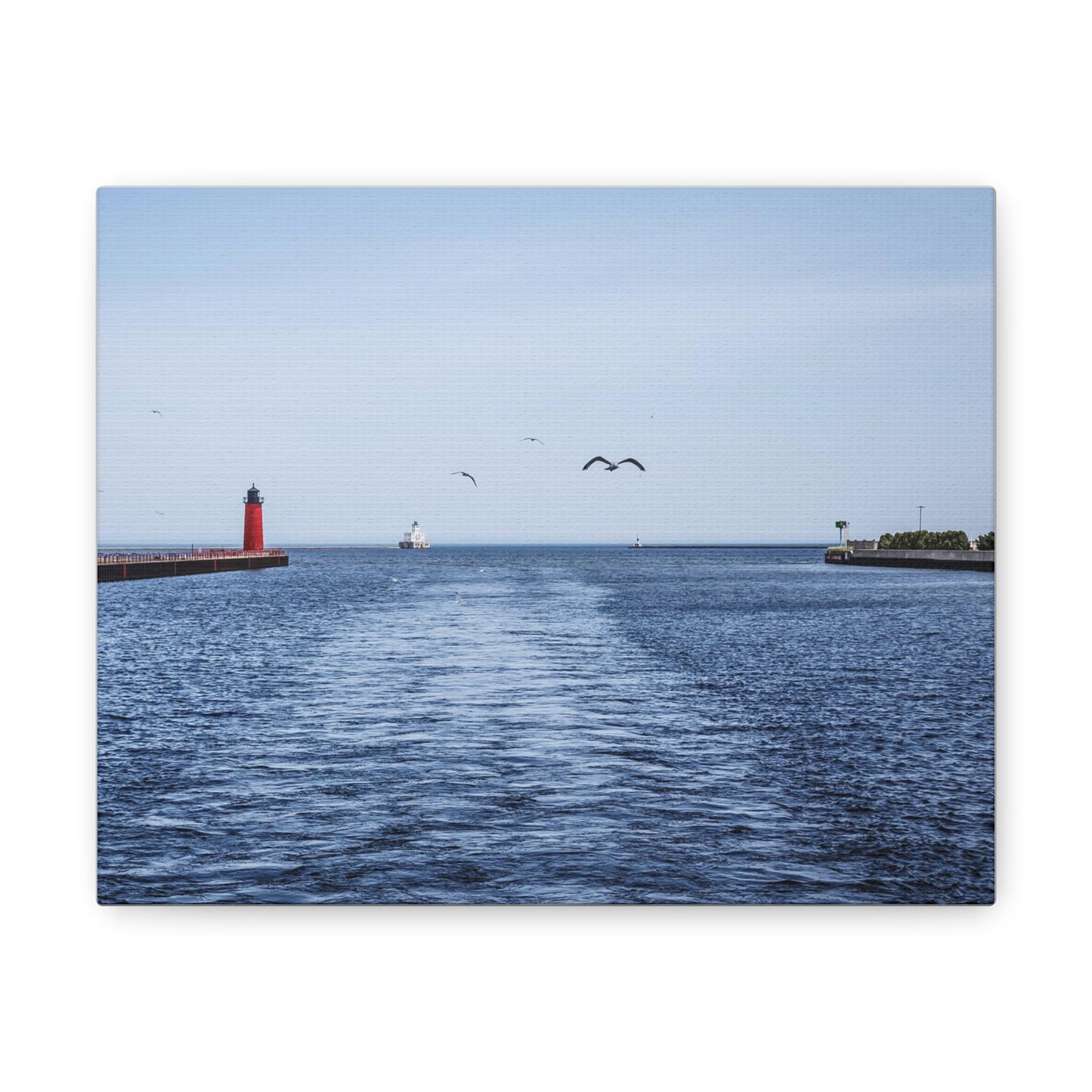 Milwaukee Pierhead Light & Breakwater Lighthouse avec mouettes, photographie sur toile Wrap Wall Art