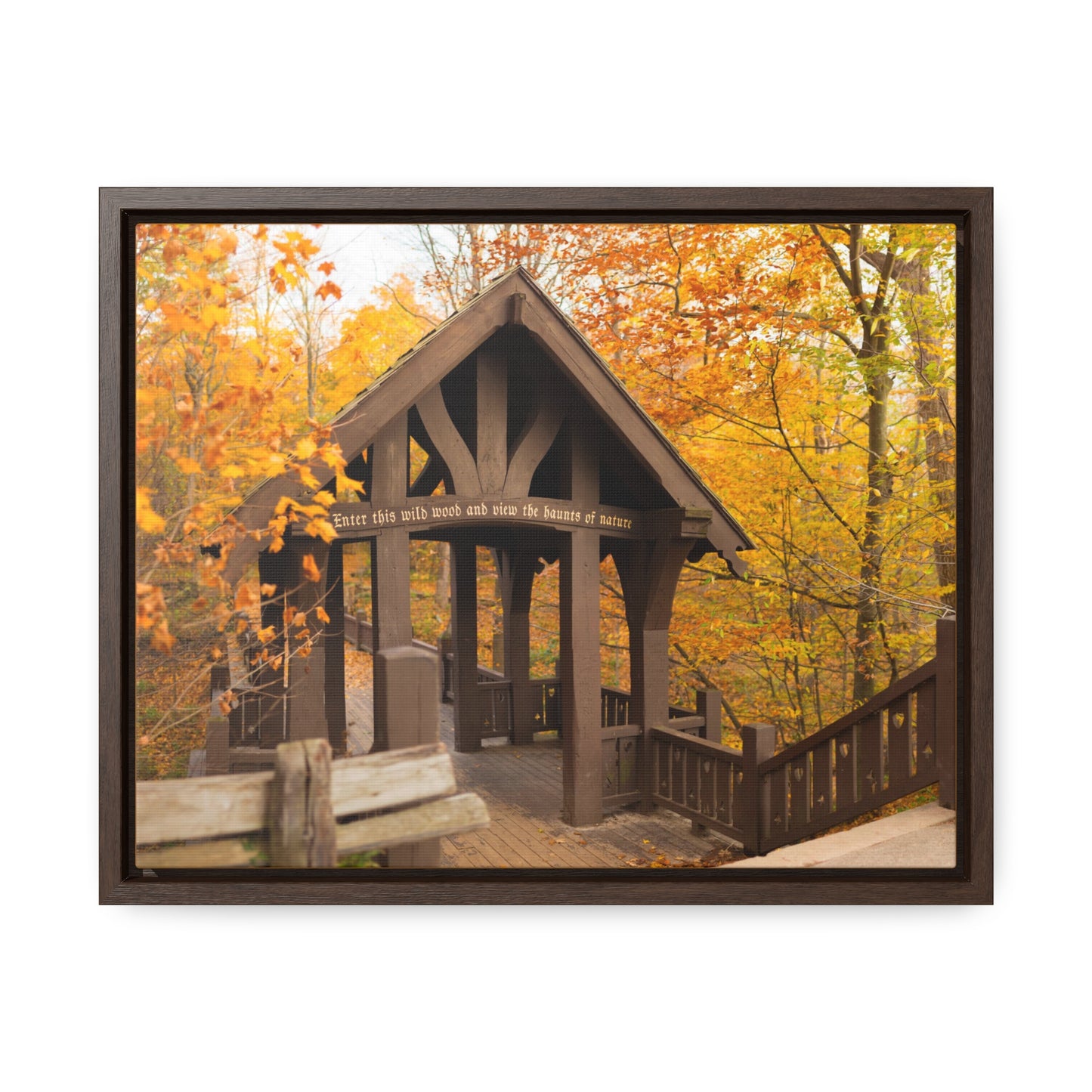 7 Bridges Trail’s Covered Bridge at Grant Park in South Milwaukee Wisconsin, Photography Framed Canvas Wrap Wall Art