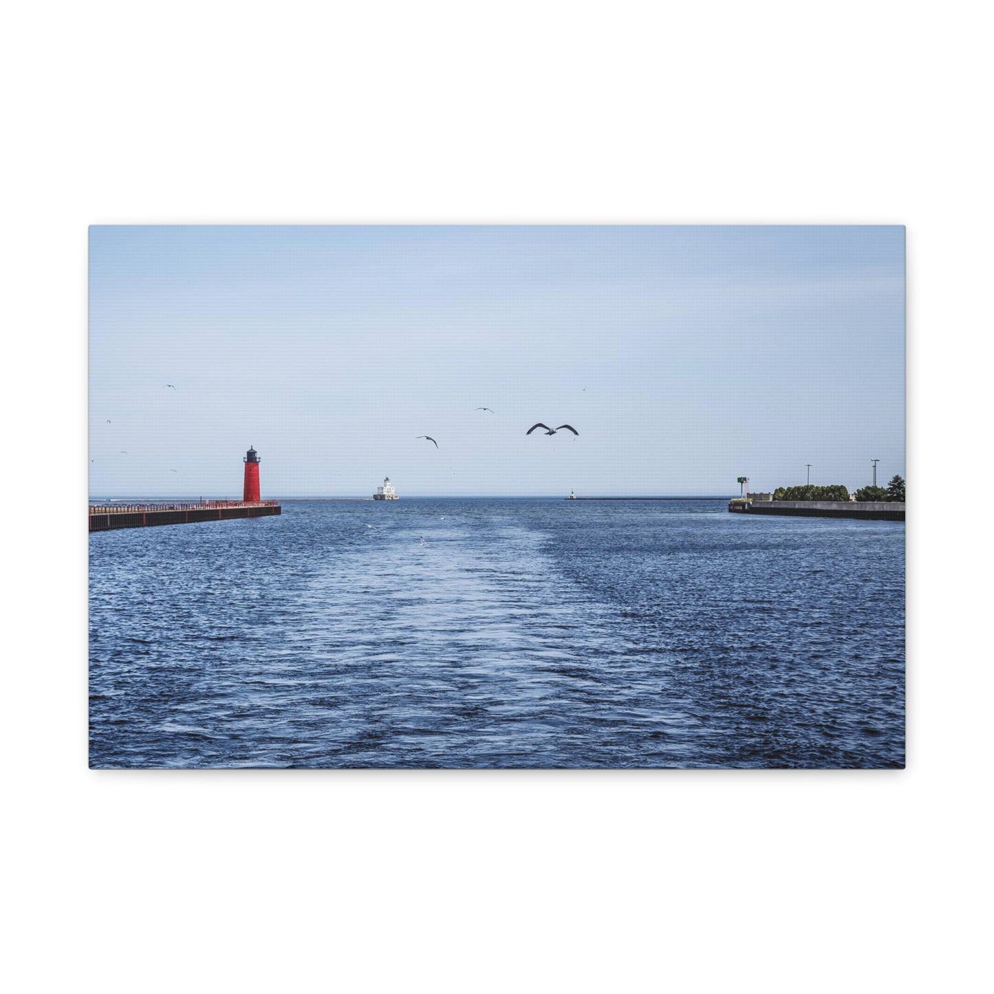 Milwaukee Pierhead Light & Breakwater Lighthouse avec mouettes, photographie sur toile Wrap Wall Art