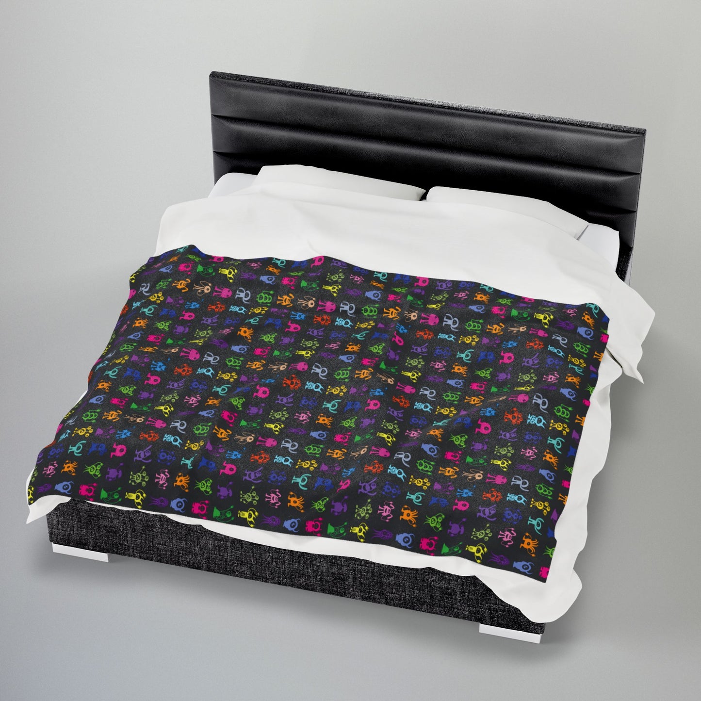 Halloween Multicolored Monsters Velveteen Plush Blanket