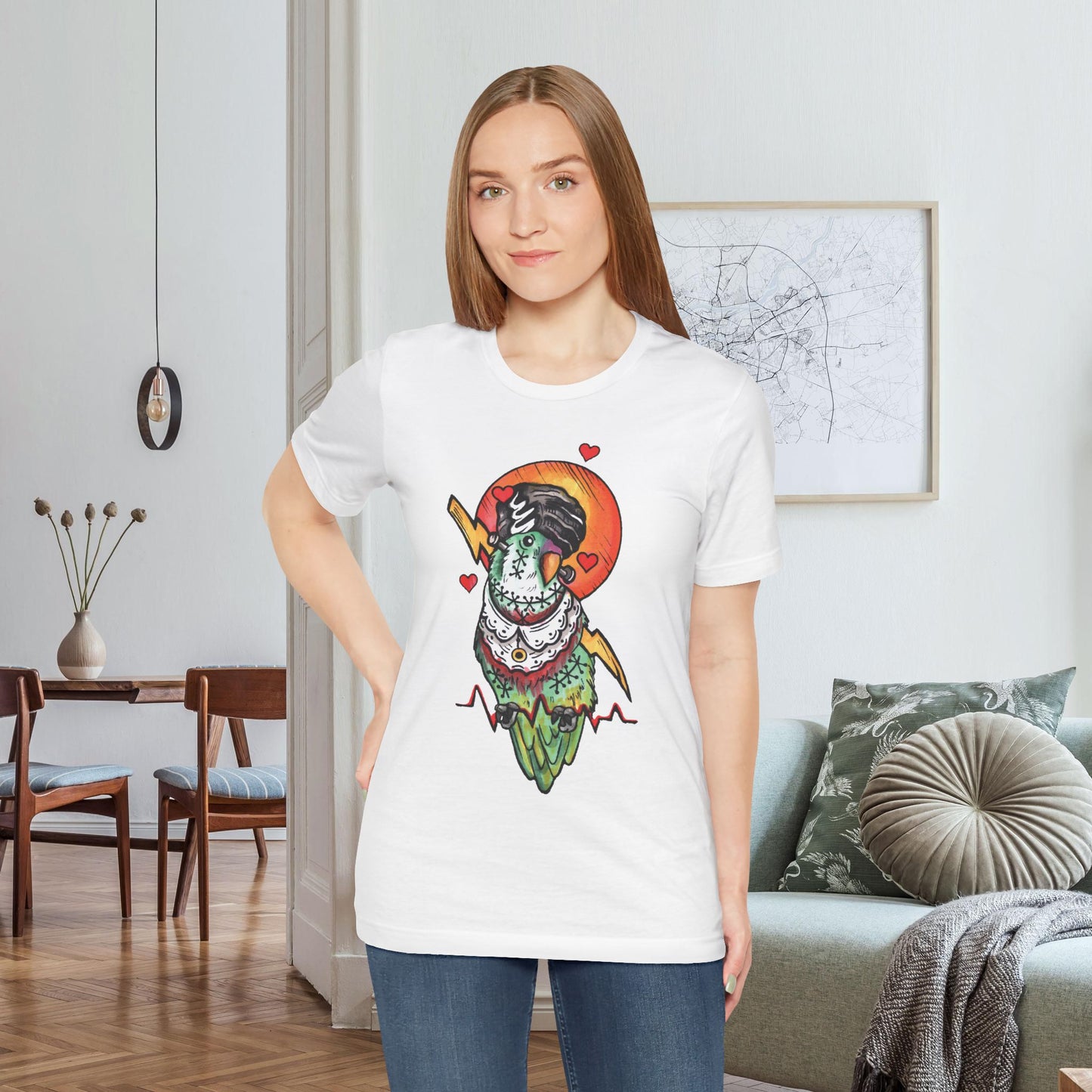 Bride of Frankenstein Lovebird, Hand-Drawn & Hand-Colored Tee