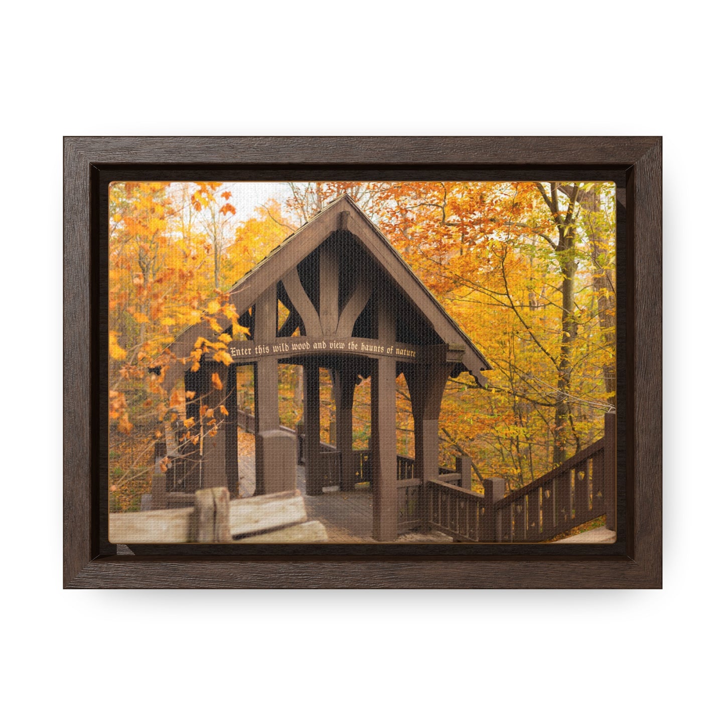 7 Bridges Trail’s Covered Bridge at Grant Park in South Milwaukee Wisconsin, Photography Framed Canvas Wrap Wall Art