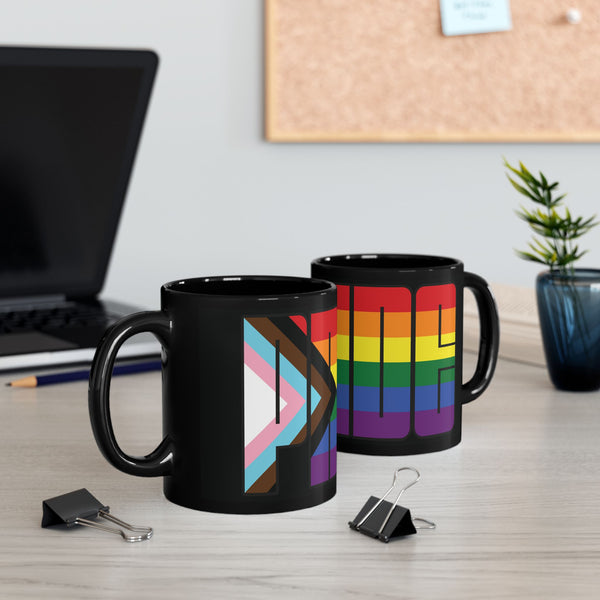 11oz Black Rainbow Progress Pride 11oz or 15oz Black or White Ceramic Mug