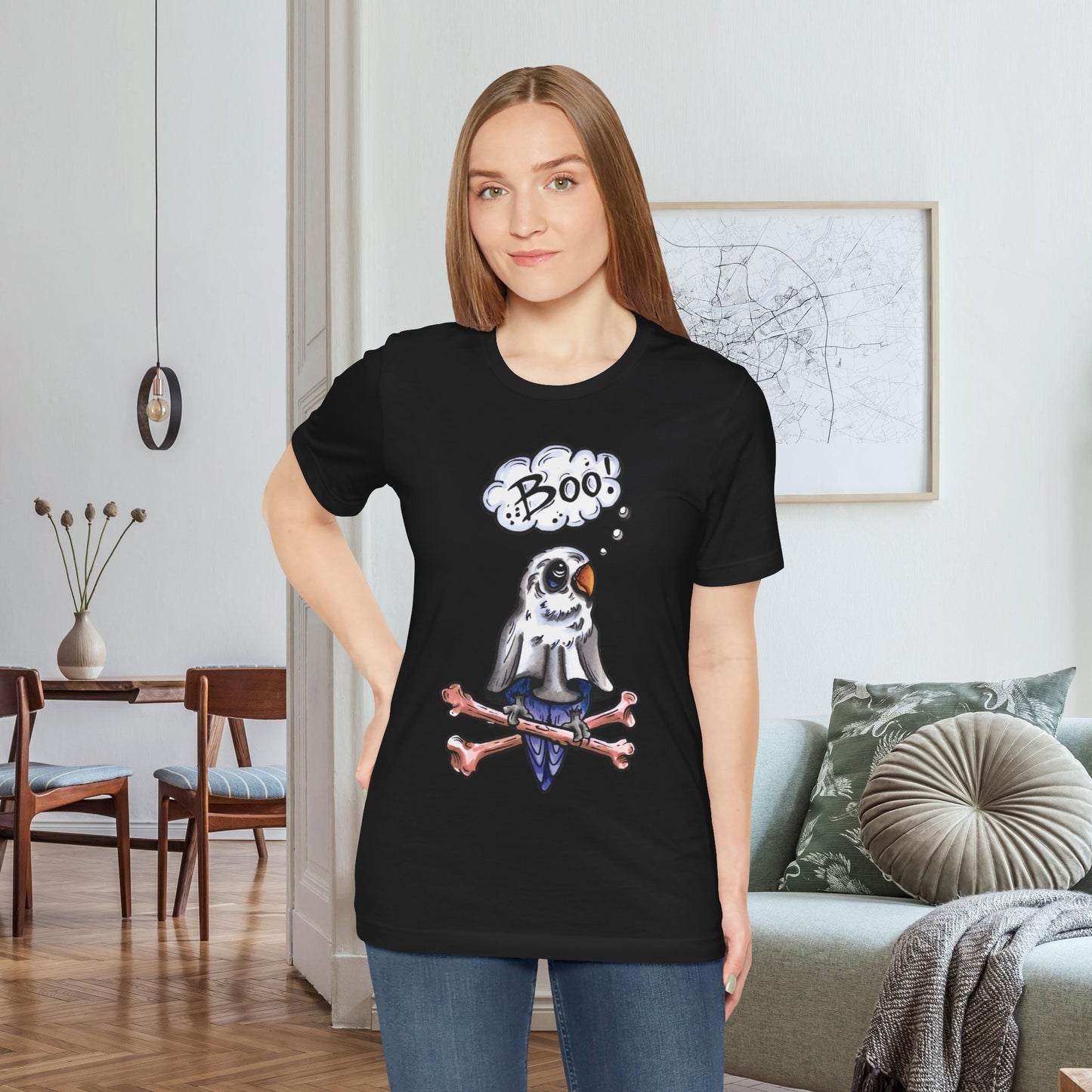Ghost Lovebird Boo! Hand-Drawn & Hand-Colored Tee