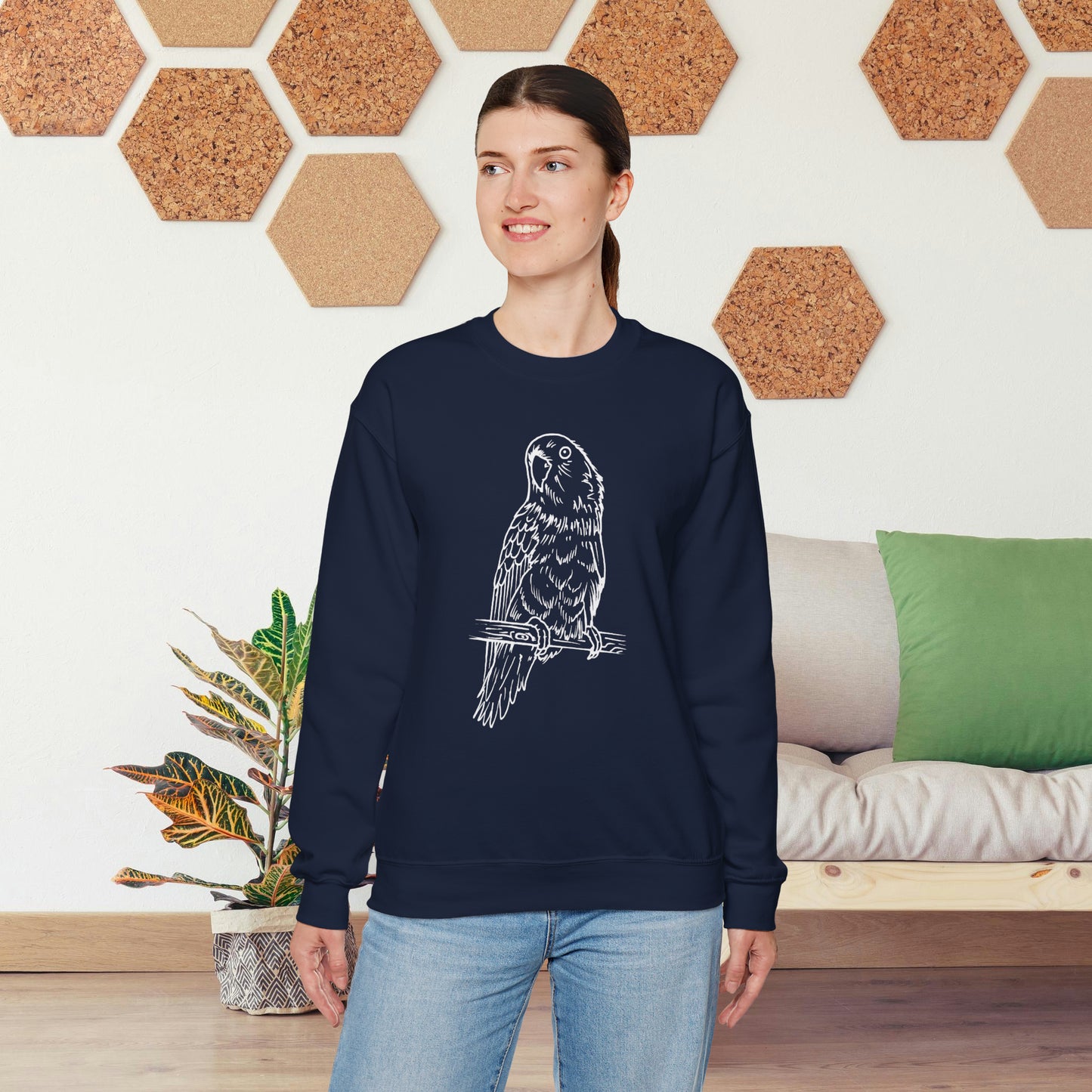 Lovebird Cutie Pie, Line Art Crew Neck Sweatshirt