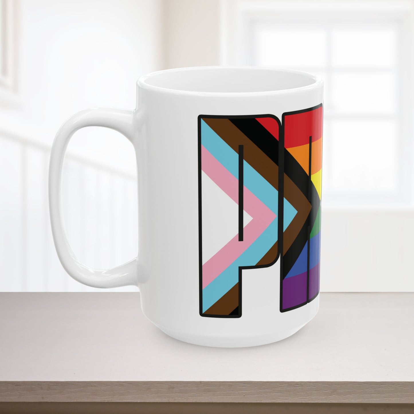 Rainbow Progress Pride 11oz or 15oz Black or White Ceramic Mug