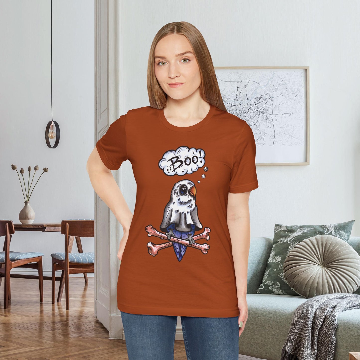 Ghost Lovebird Boo! Hand-Drawn & Hand-Colored Tee