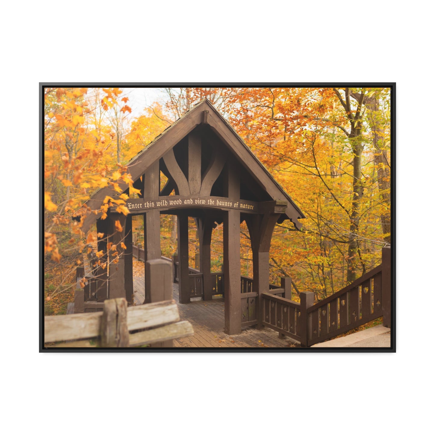 7 Bridges Trail’s Covered Bridge at Grant Park in South Milwaukee Wisconsin, Photography Framed Canvas Wrap Wall Art