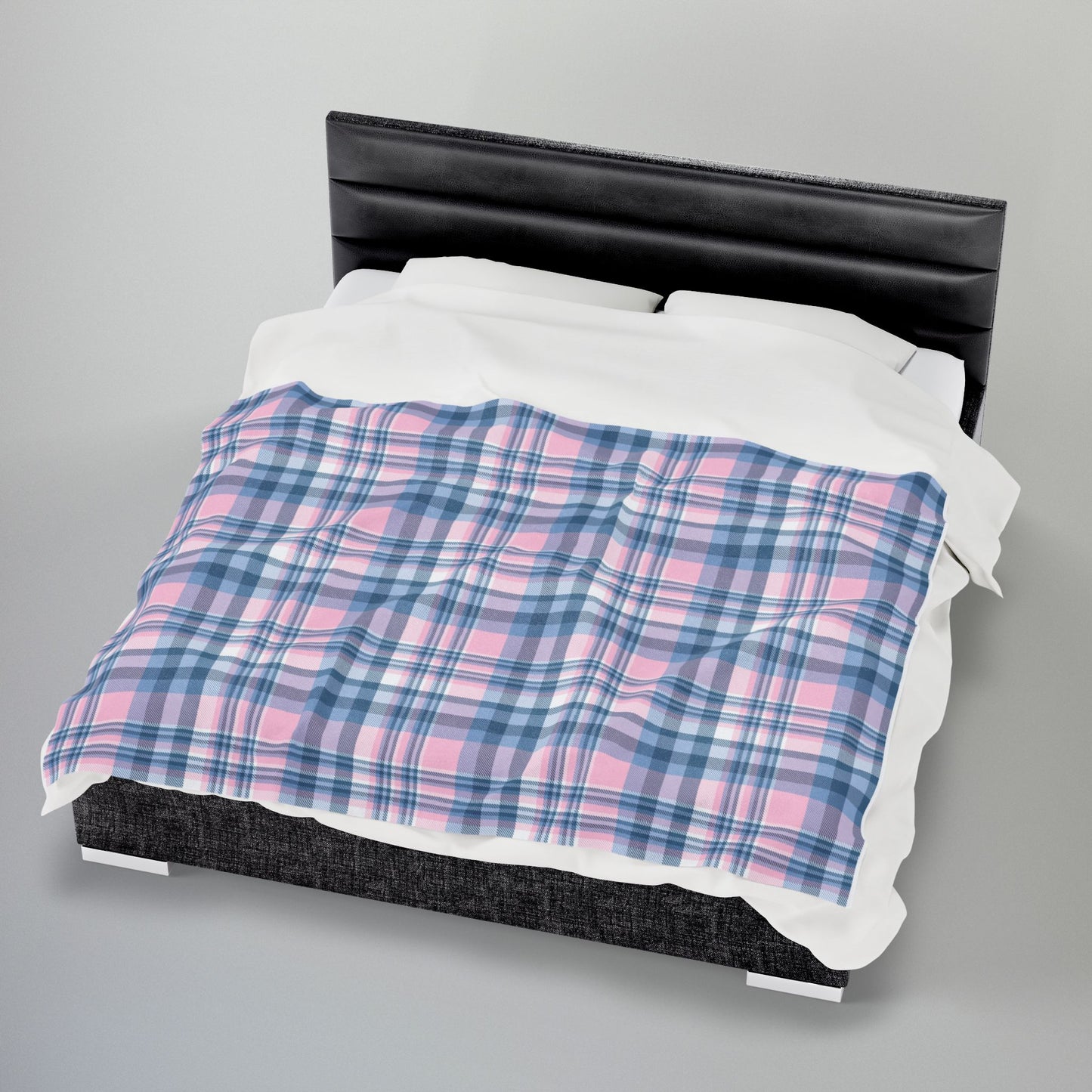 Baby Blue & Pink Plaid Velveteen Plush Blanket