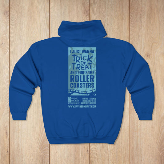 Royal I Just Wanna Trick-or-Treat & Roller Coasters Zip Hoodie • Irvine Ondrey Engineering
