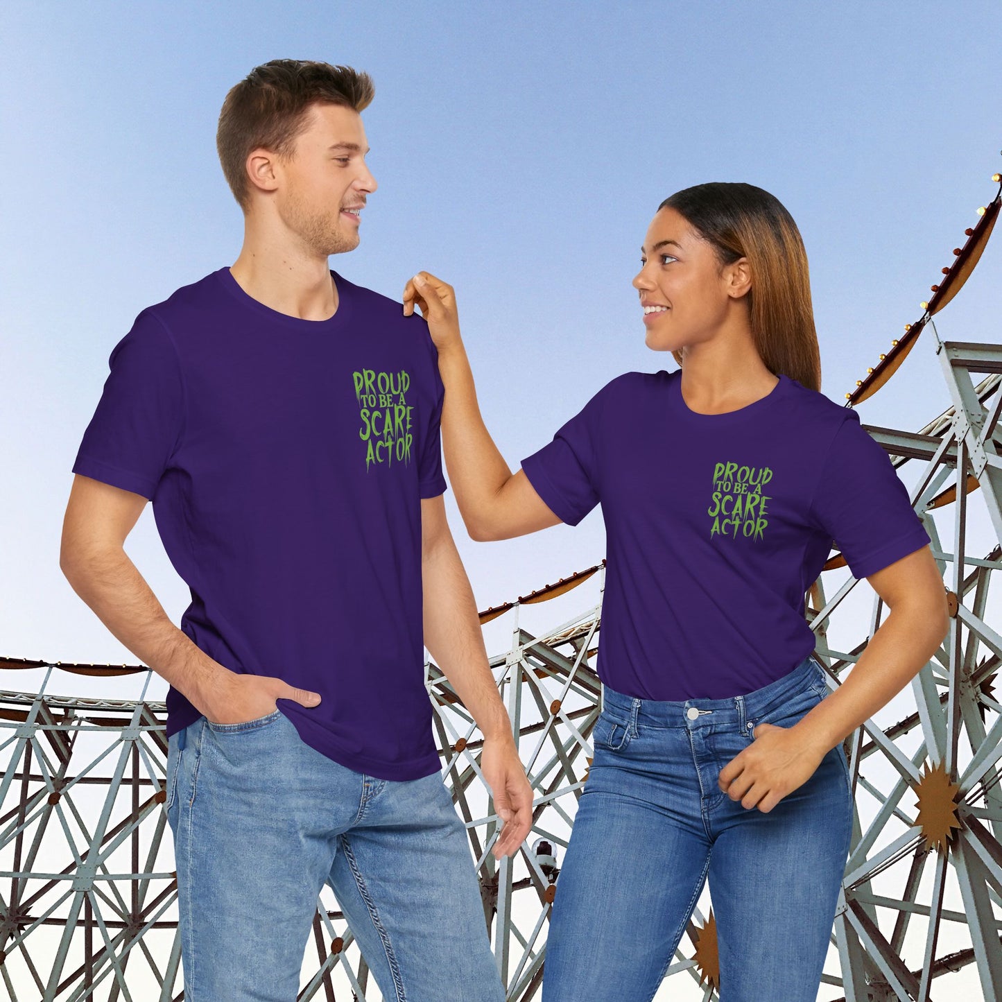 I Just Wanna Scare People & Ride Roller Coasters Tee / Proud Scare Actor (BACK graphic) • Irvine Ondrey Engineering