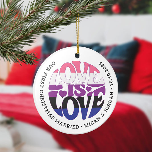 Custom Ceramic Love is Love Genderfluid Pride 2.8" Circle Ornament