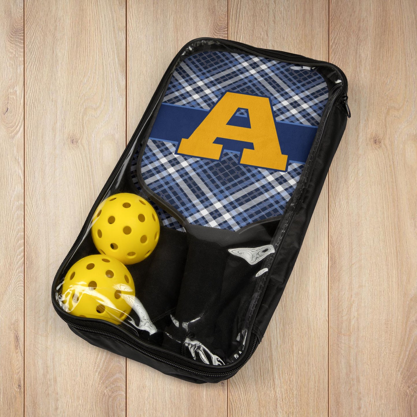 Blue Plaid Initial Pickleball Paddles