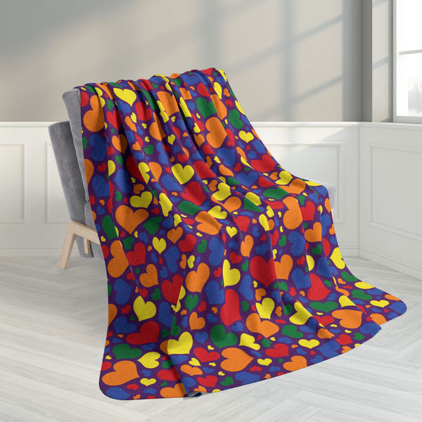 60" × 80" Grey Rainbow Pride Hearts Purple Fleece Sherpa Blanket