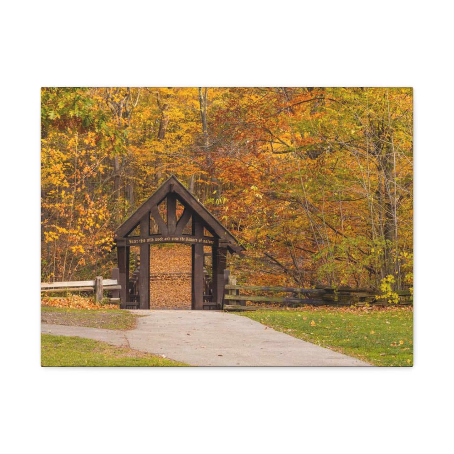 Seven Bridges Trail’s Covered Bridge at Grant Park in South Milwaukee Wisconsin, Photography Canvas Wrap Wall Art