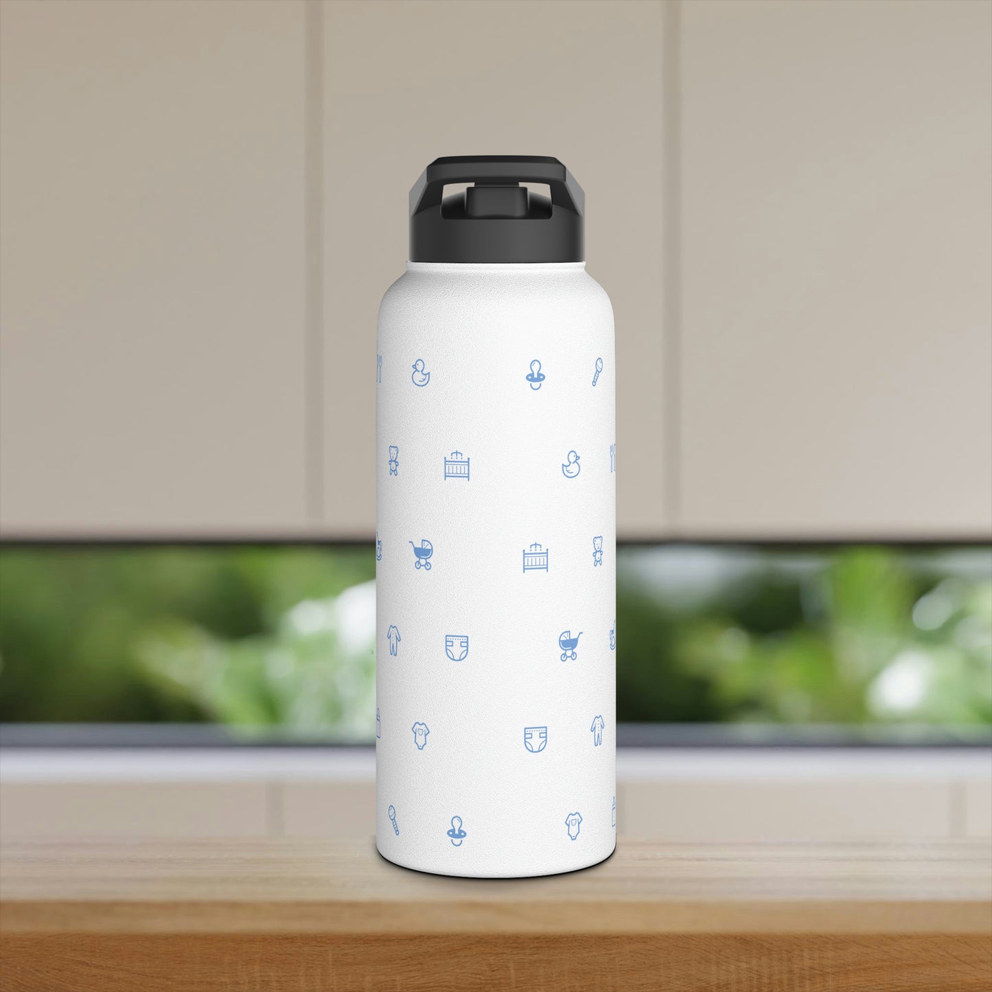 Boy Mama EST. 2023 Stainless-Steel Water Bottle with Built-In Straw, 12oz, 18oz & 32oz