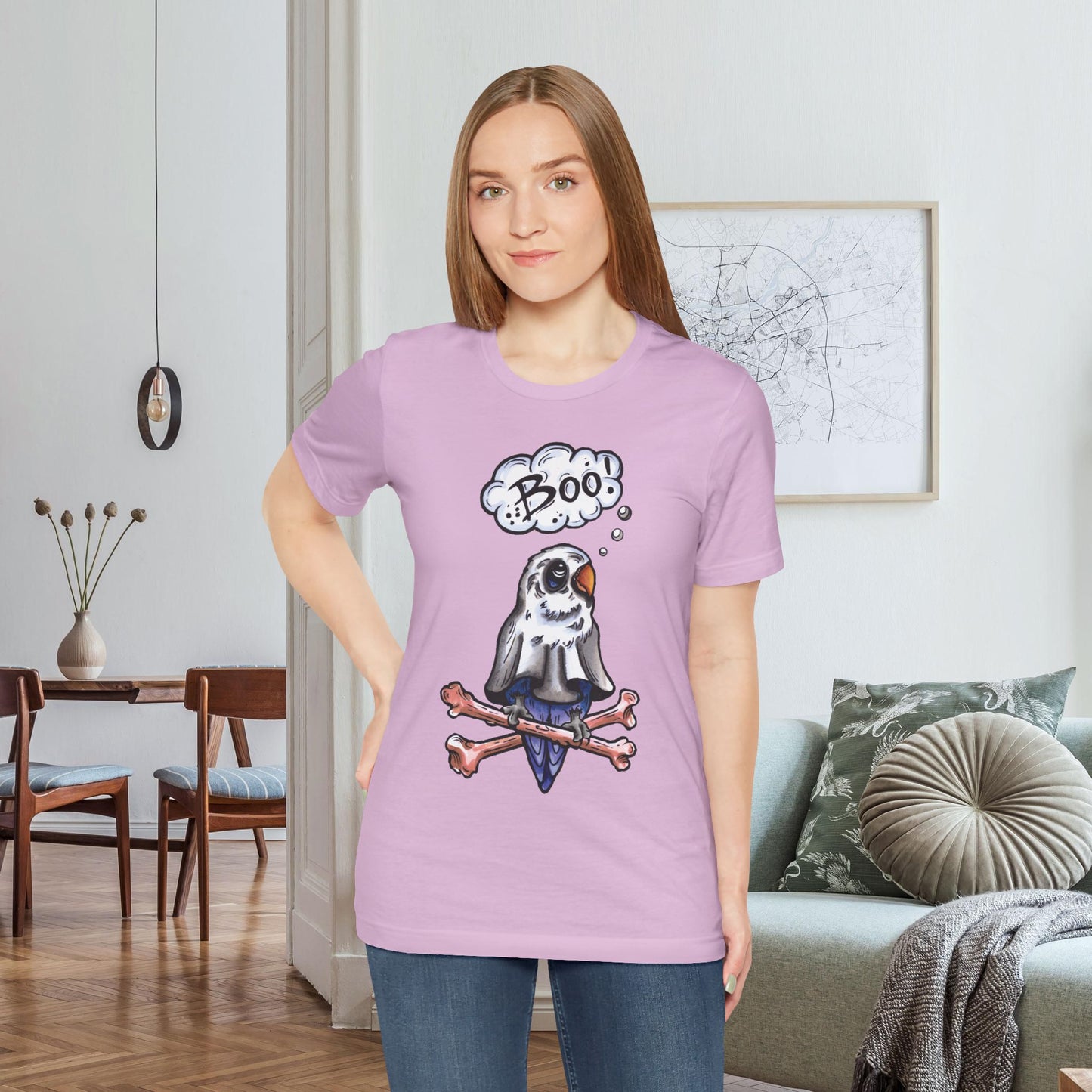 Ghost Lovebird Boo! Hand-Drawn & Hand-Colored Tee